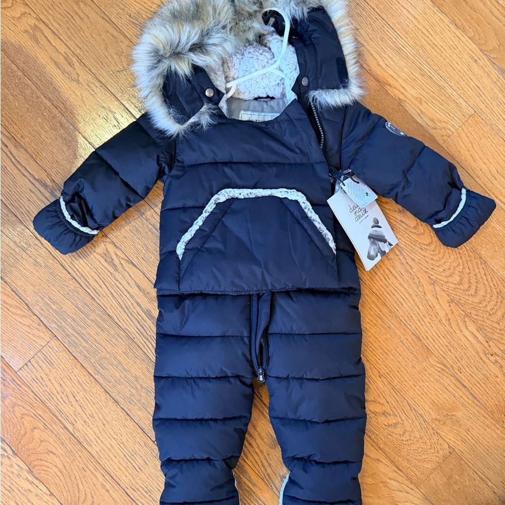 Deux par deux One-Piece Baby Snug Snowsuit Designed For Car Seat Black